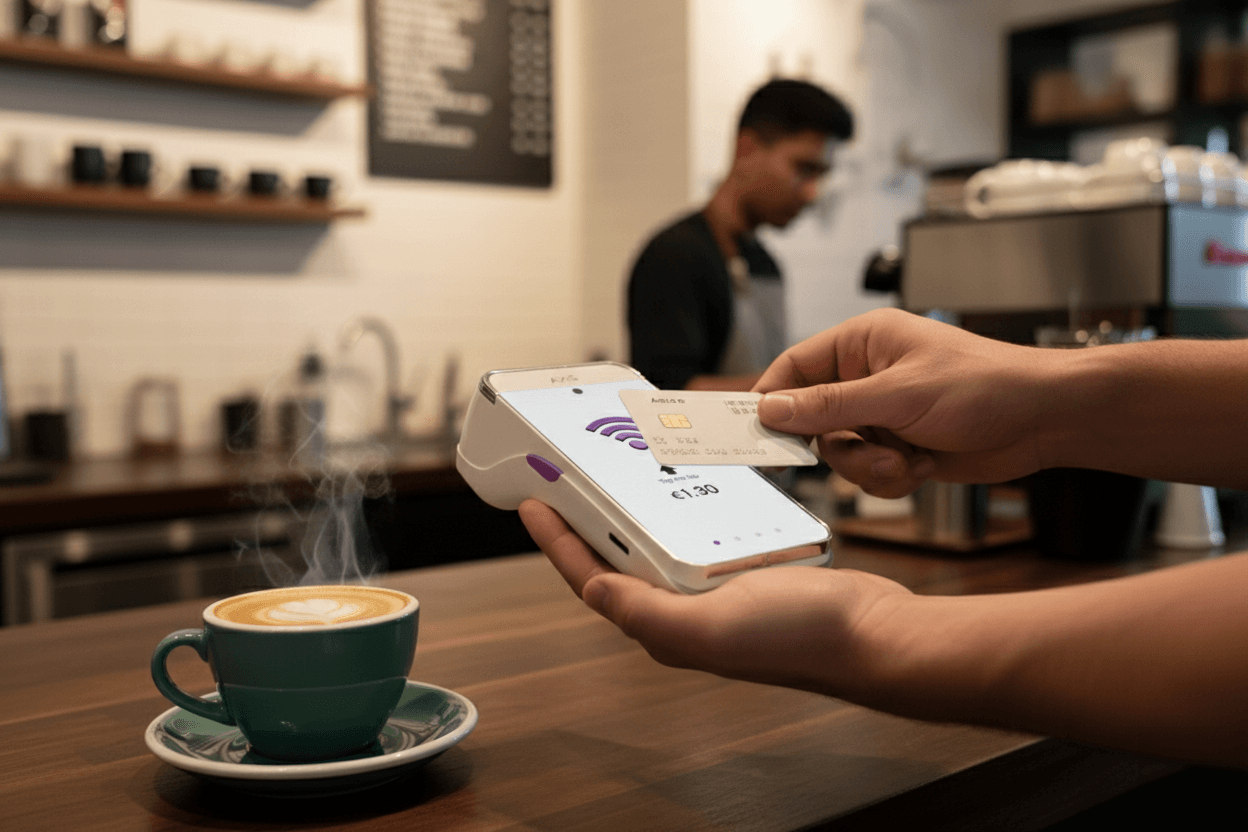 Customer using Axis at cafe