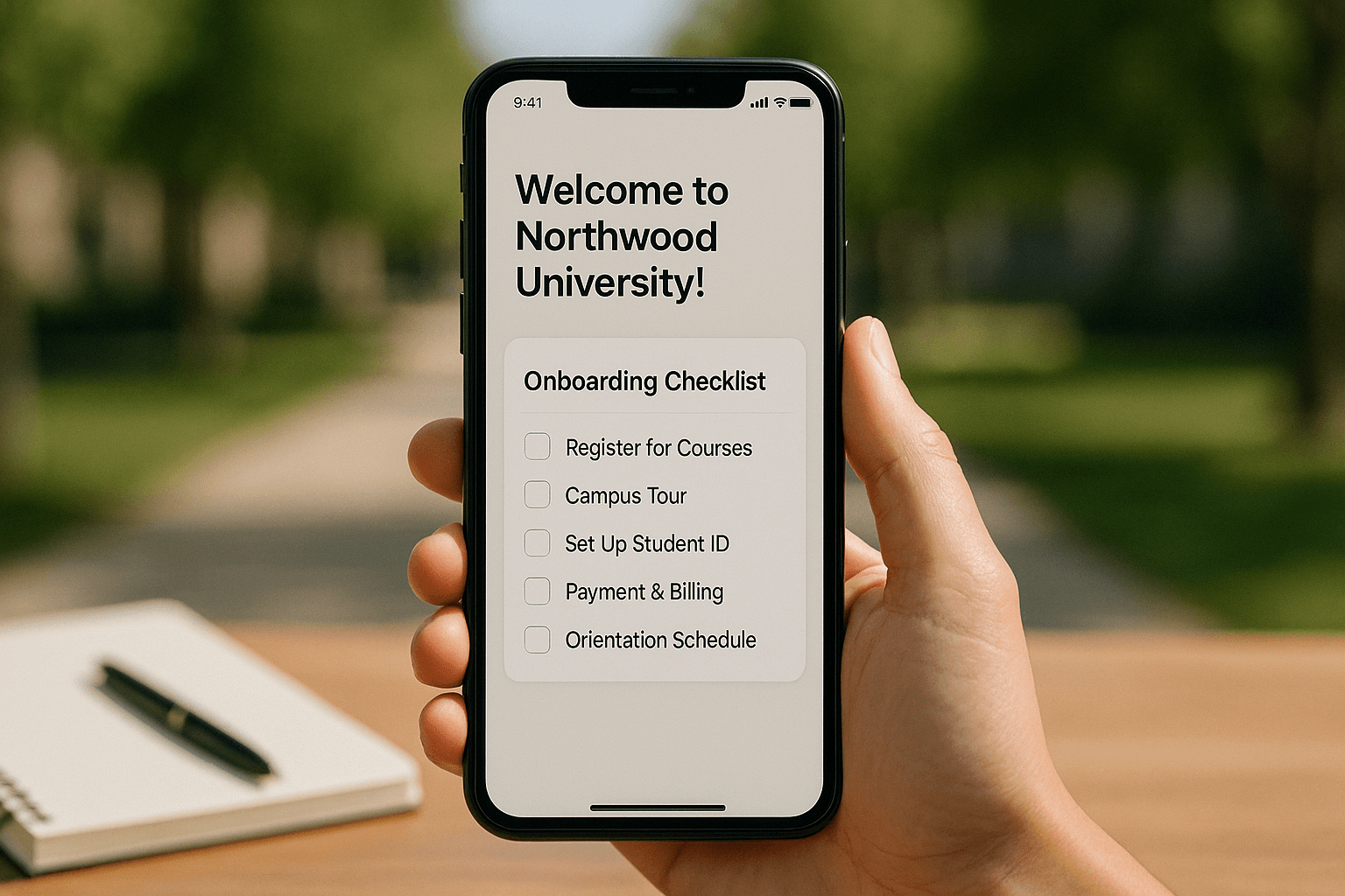 Student receiving a welcome notification on their phone