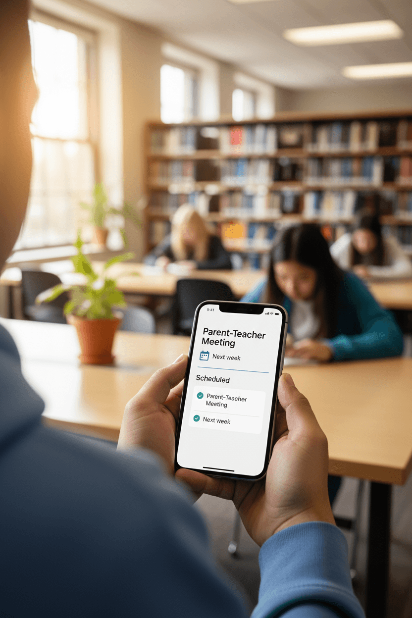 Parent-teacher meeting being scheduled automatically on a phone