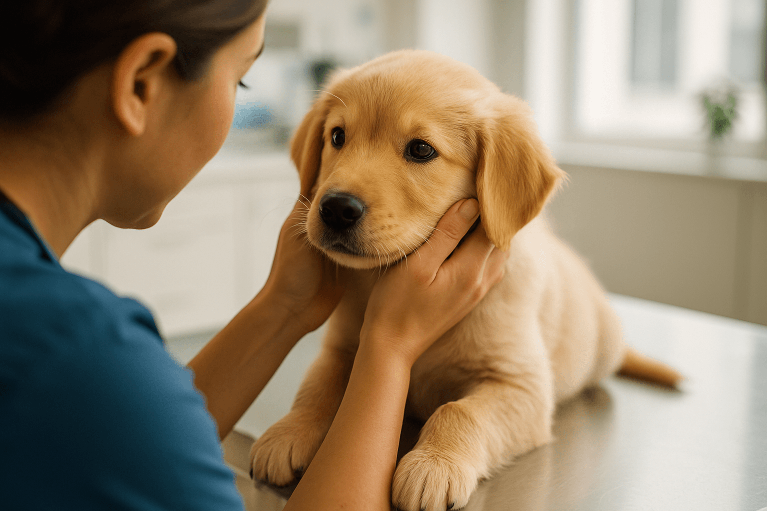 Veterinarian and tech caring for a dog