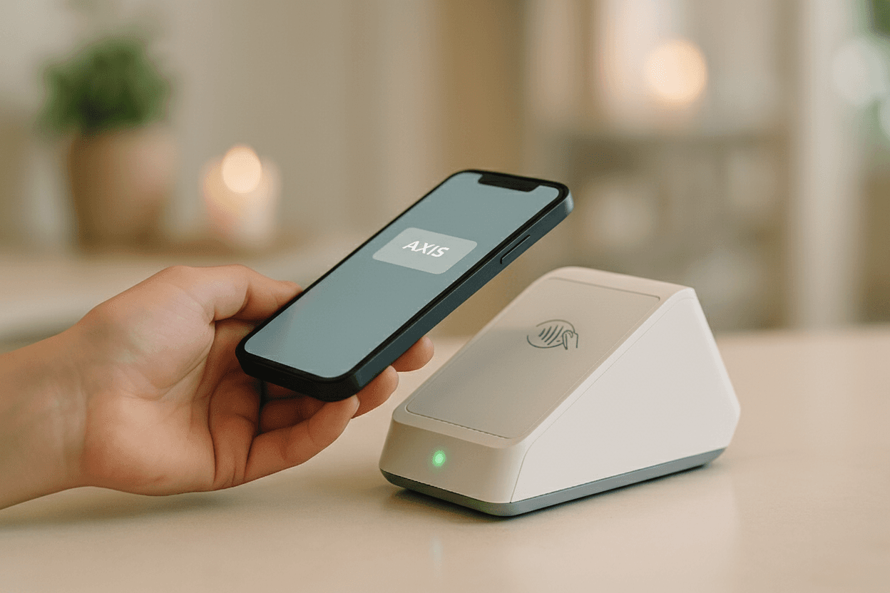 Client paying with their phone at a wellness studio